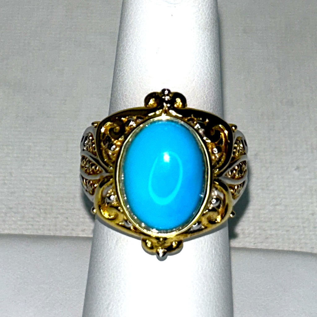 Genuine Sleeping Beauty Turquoise Sterling 18k Plate Accent Gems En Vogue Ring 225$